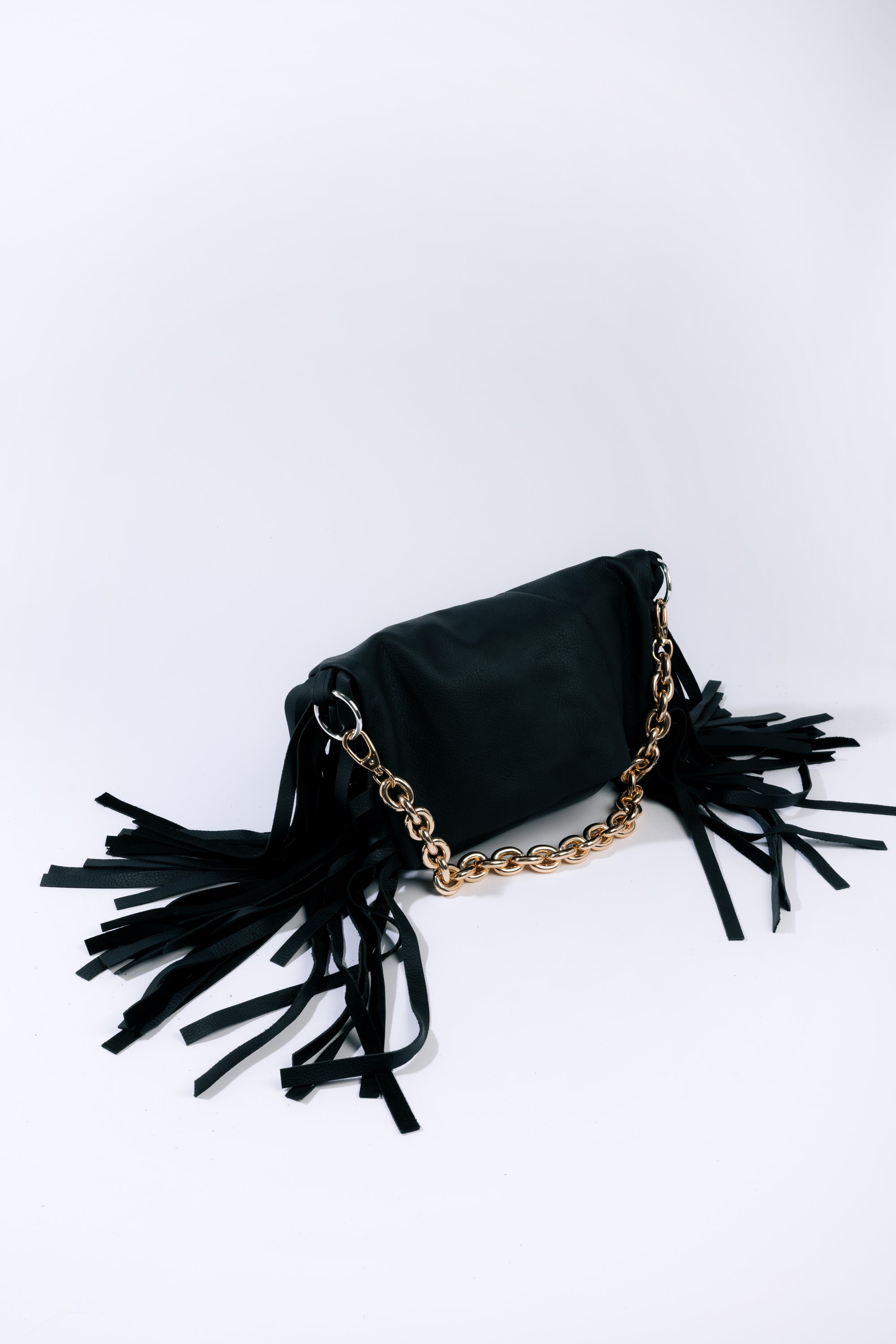 Dawn Leather Fringe Bag Black